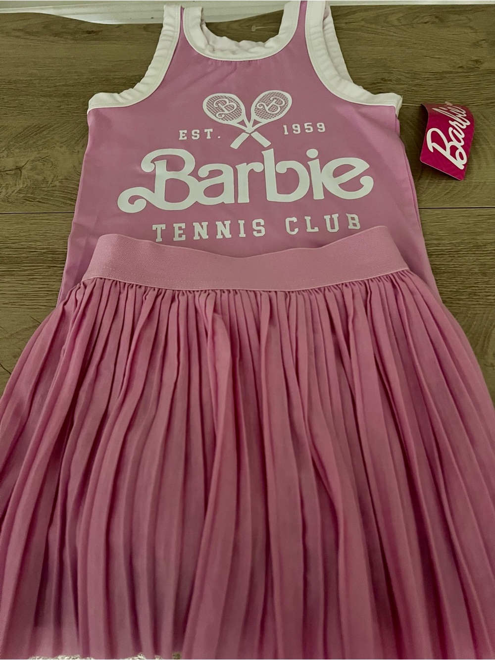 Barbie Pink Tennis Club Pleated Dress with White Logo